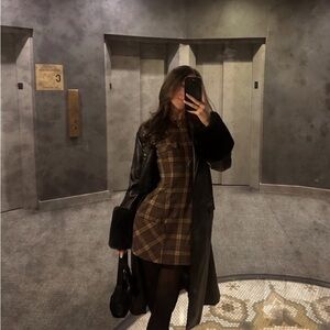 GUIZIO Brown Plaid Mini Dress - Size Small